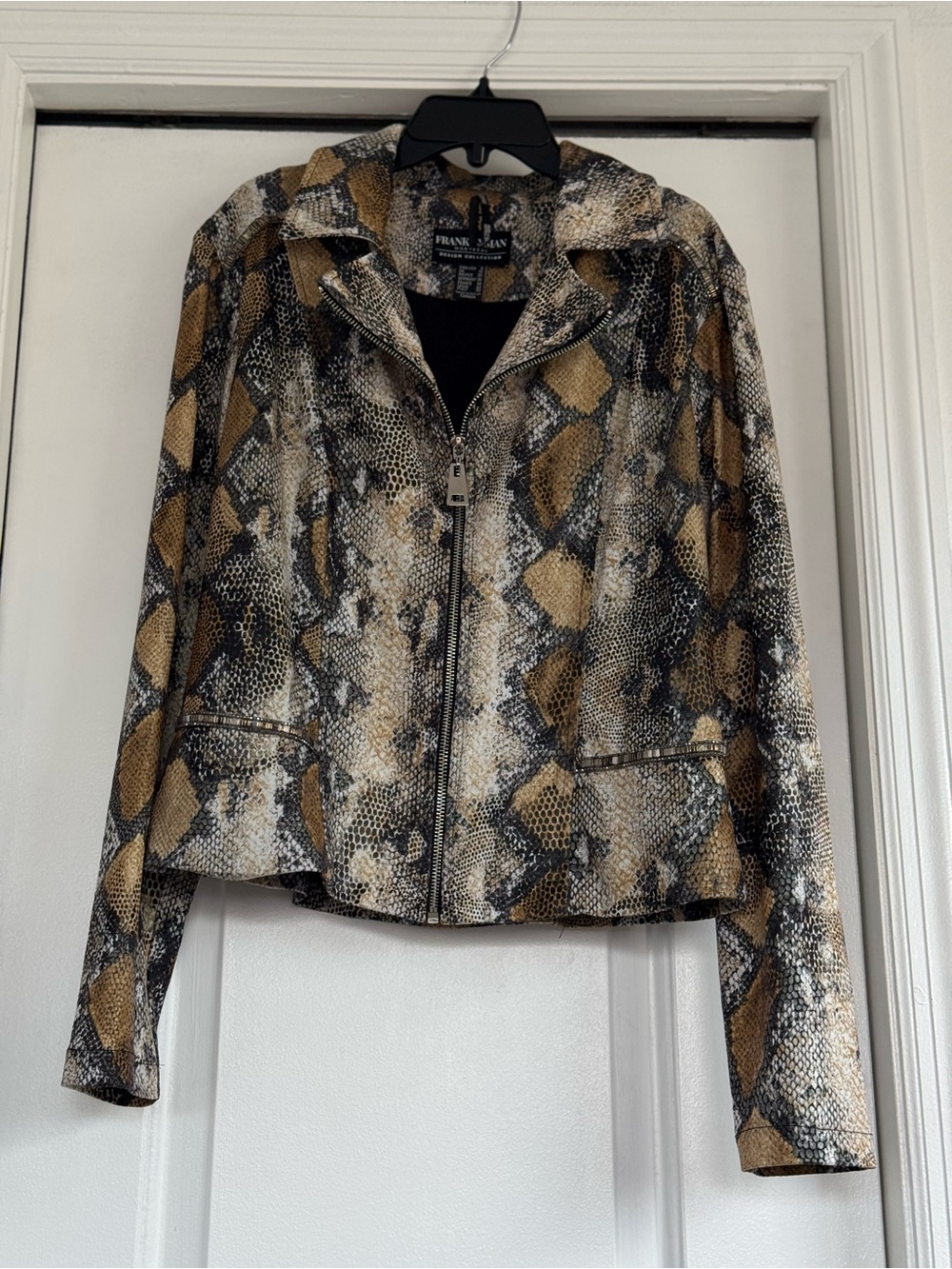 Frank Lyman Design Snake-Print Zip Jacket in Black, Brown, Cream